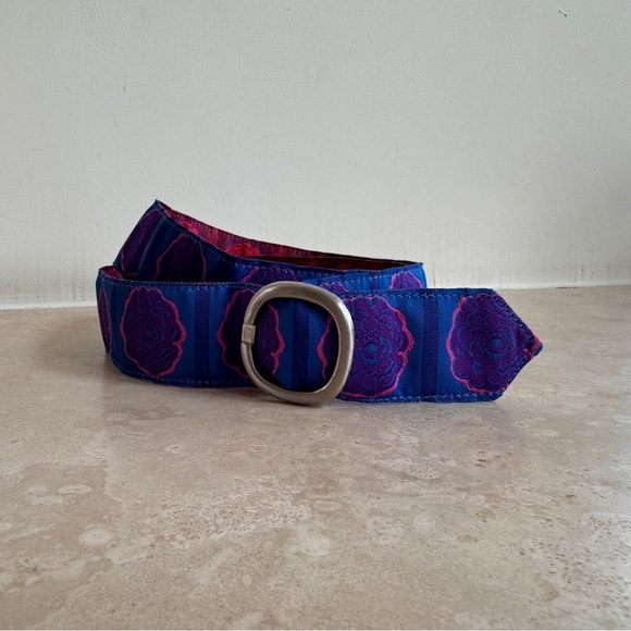 Jane Fraser of Maine O Ring Colorful Reversible Fabric Belt Floral Womens Size M - Picture 2 of 9